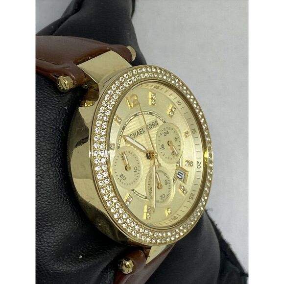 Michael Kors MK5632 Women's Brown Leather Analog Gold Dial Quartz Watch XX482 - Picture 5 of 12